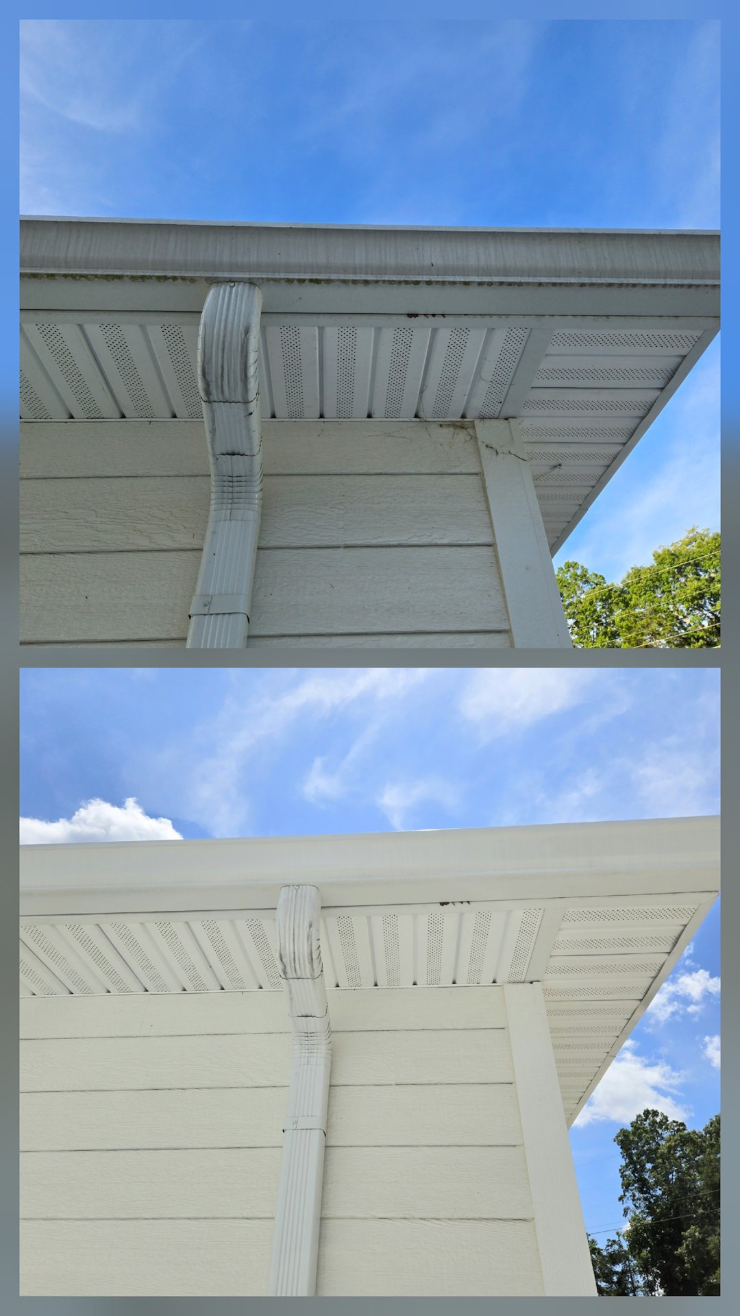 ELIMINATING BLACK STREAKS FROM GUTTERS AND RED CLAY STAINS FROM HOUSE SIDING